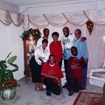Christmas 2001 at Evelyn's -  Front: Bryant, Jenson
Back: Valerie, James, Evelyn, Charles, and Dahna